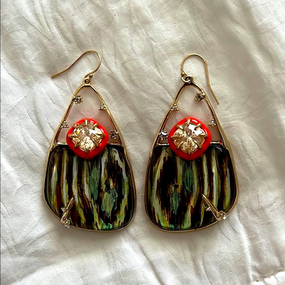 RARE Alexis Bittar Lucite Teardrop Gold Earrings - Picture 2 of 11